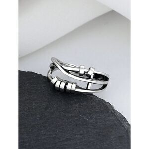 Silver Spinner Turnable Fidget Anxiety Ring Stress Adjustable Movable One Size